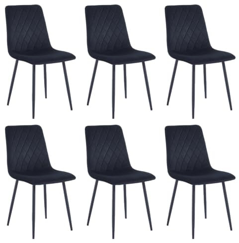Esszimmerstühle 6er Set Schwarz – Samt Gepolstert mit Rautensteppung – Metallbeine Schwarz – Inkl. Handwischmopp Geschenk – Modern & Bequem für Küche & Wohnzimmer