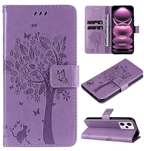 Zicgxin pour Coque Poco X5 Pro 5G, Coque Redmi Note 12 Pro 5G, Etui Pochette PU Cuir Portefeuille Housse Clapet Folio Livre Pliable Couvercle Rabattable pour Xiaomi Poco X5 Pro (Chat-Violet)