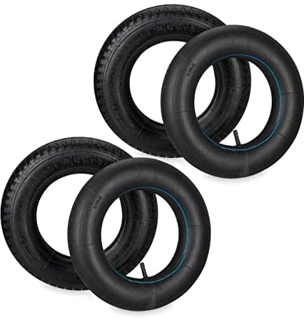 Relaxdays Roue brouette avec Chambre à air, Lot de 2 pneus Rechange 3.50-8 Pouces, pneumatiques, Jusqu’à 154 kg, Noire