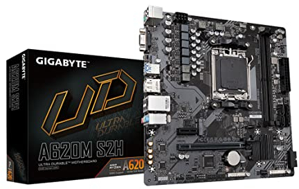 GIGABYTE A620M S2H (AM5/LGA 1718/AMD/A620/Micro ATX/5 anni di garanzia/DDR5/Single M.2/PCIe 4.0/USB 3.2 Gen1/Realtek 1GbE LAN/Q-Flash Plus/PCIe EZ-Latch/scheda madre)