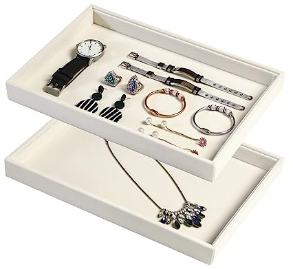 Coward Schmuck-Organizer-Tablett, stapelbar, Beige, Samt, blanko, für Perlen, Armbänder, Halsketten, Ohrringe, Verkaufs- oder Heim-Show, 2 Stück