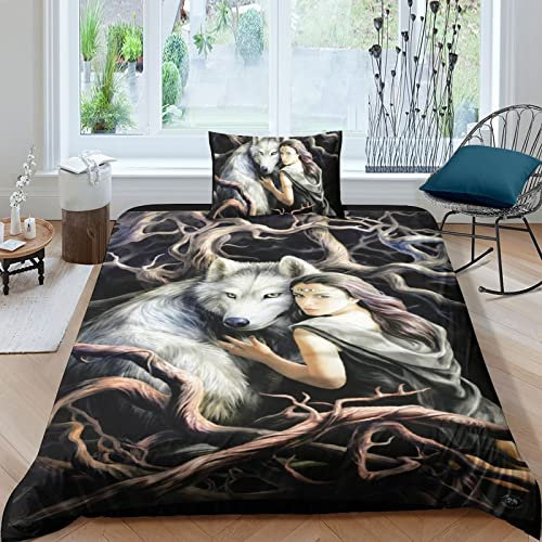 taimowei Anne Stokes 3D Bettwäsche Bettwäsche Set Microfaser Kinder Erwachsene, Bettbezug Und Kissenbezug Weich Haltbar Atmungsaktive Single(135x200cm)