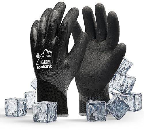 toolant Wasserdichte Arbeitshandschuhe Herren Damen, Freezer Handschuhe mit Grip, doppelt Nitril-beschichtet, ölabweisend, für Bau, Mechaniker, Bergbau, Sanitär, Schwarz, Größe L