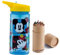 OM SUPPLIES Mickey Bouteille d'eau carrée réutilisable avec poignée intégrée pour un transport facile à l'école, le déjeuner des enfants, 510 ml en plastique sans BPA, comprend un ensemble de 12