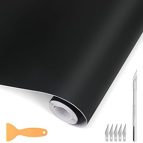 Opaltool Carbon Autofolie Matt Schwarz mit Kunststoffschabern, 30 * 300cm Vinyl Folie Selbstklebende Folie Carbonfolie für DIY Auto, Motorrad, Innen/Außen, Autoaufkleber Autofolie