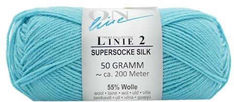Online Garne Linie 2 Supersocke Silk | türkise Sockenwolle mit Seide und Merinowolle | Sockengarn 4fädig (4fach, 4ply) | 55% Wolle, 25% Polyamid, 20% Seide | Strumpfwolle 50g 200m (32 türkis)