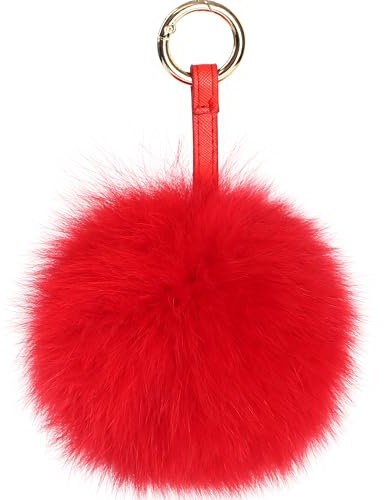 S.ROMZA pom pom porte-clés Poils de Le renard porte-clés pour femmes sac à main de voiture charmes Bijou de Sac ou Porte clé en Poils, qualité supérieure Garantie (Rouge)