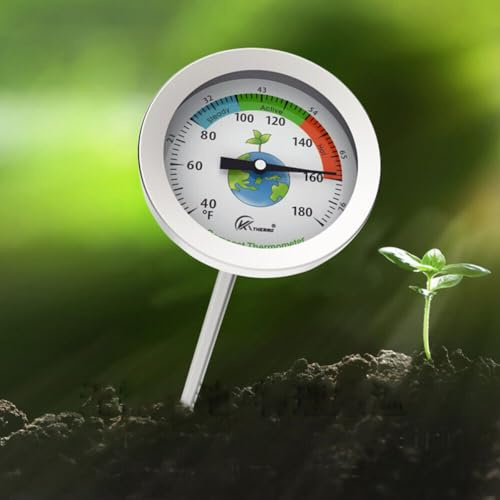 Edelstahl Bodenthermometer Kompost Bodentester Messgerät Genaues Bodenfeuchtigkeitsmessgerät Bodentemperatur Monitor mit Sonde