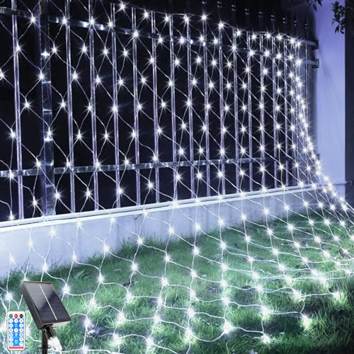Luces Navidad Exterior, 1.5x1.5m Regulables Luz de Red, 96 LEDs 8 Modos Impermeables Luces Navidad con Control Remoto Temporizador para Balcón, Árbol de Navidad, Arbustos (1.5*1.5M, Blanco)