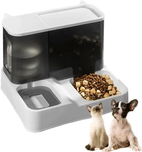 kathson All-in-One Automatic Cat Food and Water Dispenser Set Gravity Cat Feeder with Stainless Steel Bowl Large Capacity Self Feeding Dog Feeder and Waterer for Small Dogs Cats Pets(Grey)