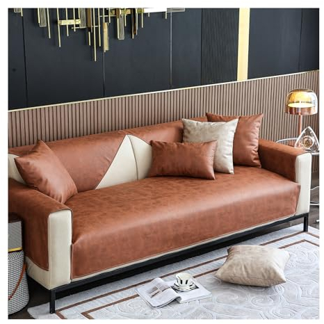 HonunG Kunstleder Sofabezug Sofaschoner Wasserdicht rutschfest 1 2 3 4 Sitzer,L Form Sofaüberwurf,Vintage Design Sofa Überzug Ecksofa Couch Überzug Sofa Überwurf (Braun,110×180cm)