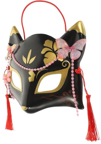 LIFKOME Kitsune Masque de renard Masque Kabuki Traditionnel Japonais Renard Kabuki Masques Kabuki Chat Mignon Cosplay Demi-masque Kimono Accessoires pour fête masquée