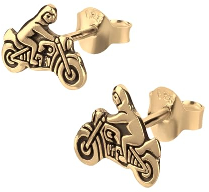 FIVE-D Ohrstecker Ohrringe Motorrad Fahrer 925 Silber gold (Gold)