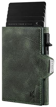KIDMAN Phoenix I Echtleder Slim Wallet mit Alucase und Münzfach I Portmonee mit RFID I Kreditkartenetui mit Kartenhalter I Mini Geldbörse für Männer I Kartenetui für bis zu 7 Karten I Grün