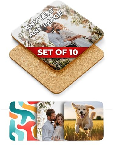 PERSONALISED MATTE Finish SQUARE Coasters Any Photo Custom Kitchen Decorative Gift Idea Coaster Set Housewarming (10)