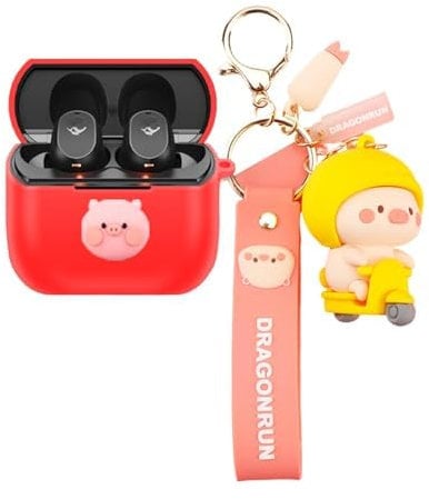 Cartoon Silicion Earphones Case Compatible with Skullcandy Mod, Cute Wireless Bluetooth Shockproof Protector Cover Earphone Charging Box with Keychain (Red C)