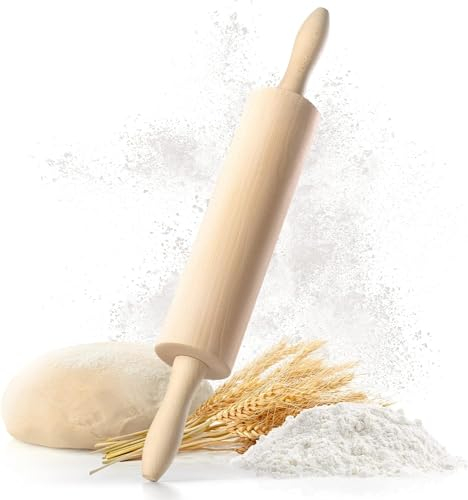 Praknu Rouleau a Patisserie - En Bois de Hêtre Certifié FSC® - Avec Graduation - Poignée Ergonomique - Antiadhésif