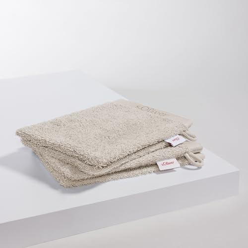 s.Oliver Lot de 4 gants de toilette 100 % coton, 600 g/m², doux et agréables, 4 gants de toilette, beige