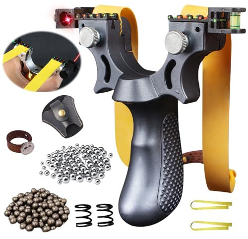 DAJASD Steinschleuder Profi,Slingshot Schleuder Set mit verstecktem magazin Clip,Steinschleuder Bundle Set für 2 Schleuder Gummiband,200 Tonkugeln und 100 Stahlkugeln [Schleuder für Anfänger & Profis]