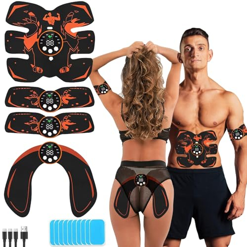 Yonars EMS Trainingsgerät, EMS Bauchmuskeltrainer mit 6 Modi & 18 Intensitäten, USB-Wiederaufladbarer Tragbarer Elektrostimulatoren Bauchtrainer Elektrisch für Bauch Arm Bein, für Bauch, Arm