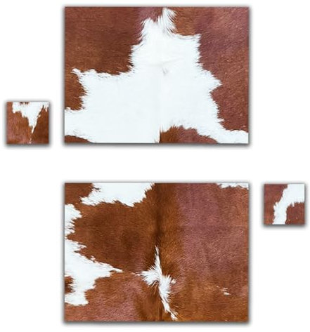 unendlich schoen - 2er Platzset + 2 Glasuntersetzer Platzdeckchen, echt Kuhfell abwaschbar, Tischset natürlich rutschfest, Deko Telleruntersetzer Esstisch (braun Weiss ECKIG, Set 1, Gr. 40 x 30 cm)