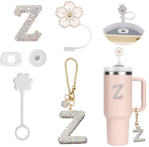 6PCS Personalisierte Tumbler Zubehör für Stanley Cup,Stroh Cover,Initialen Dekorationen für Tumbler,Buchstaben Aufkleber,Buchstaben Charm und Leck Stopper für Stanley Cup (Z)