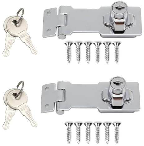 2Pcs Bedroom Door Lock, Door Lock, Bedroom Door Lock with Key, hasp and Staple, Bedroom Lock, Lock for Bedroom Door, Door Locks, Lock for Door for Cabinets Cupboard Drawer Gate (2.5Inch)