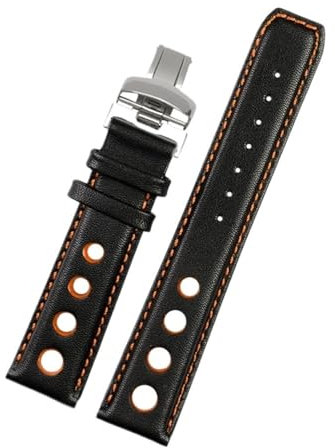 HASGTFM Lederarmband passend for Tissot 1853 Sports Racing Series PRS516 T91 T044, weiches Armband, 20 mm, Armband mit Faltschließe(Black Orange Silver,20mm no clasp)