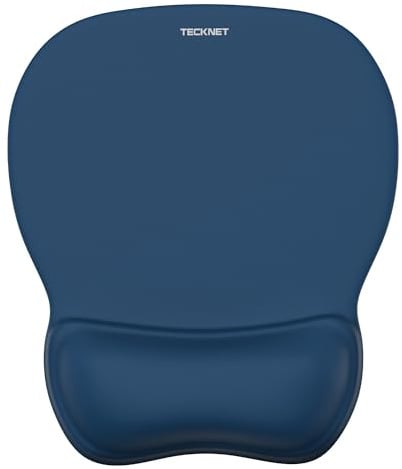TECKNET Mouse Mat Wrist Support, Gel Ergonomic Mouse Pad, Blue | Non-slip PU Base, Waterproof Surface, Smooth Lycra Fabric Surface, Mousepad for Computer, Laptop, Office and Home