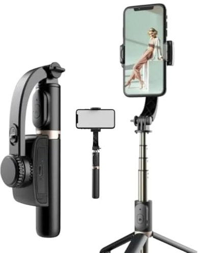 Stabilisateur de Smartphone Rotation 360°, 1 axe Téléphone Portable avec télécommande Bluetooth 3-1 pour Vlogging, Youtube, Vidéo en Direct, TikTok, Compatible avec iPhone/Android