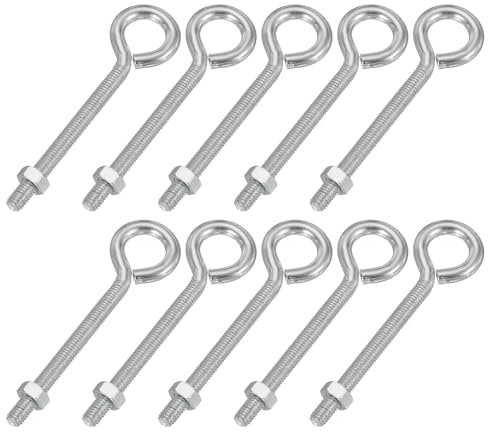 PATIKIL Bulloni A Occhiello M5x50mm, 10 Pcs Acciaio Al Carbonio Bulloni Filettati A Occhiello Gancio Con Dado Per Appendere O Fissare Cavi Argento