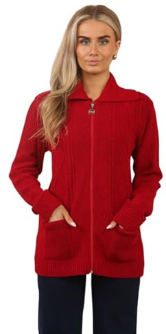Stylo Online Women's Zip-Up Cable Knit Cardigan – Chunky Knitwear Jumper – Classic Winter Zip Through Sweater with Pockets – Soft & Warm Long Sleeve Ladies Knit Jacket