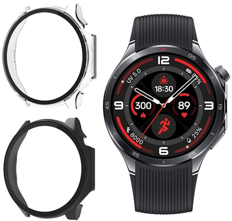 Effcotuo 2 Stück Hülle für Oneplus Watch 3 mit Schutzfolie für Panzerglas Displayschutzfolie Handyhülle Cover Vollschutz Gegen TPU Folie-Hülle Komp Gehärtetes Anti-Scratch