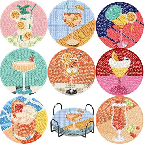8 Stück Diamond Painting untersetzer with Holder,Cocktail Diamant Tassenuntersetzer,Diamond Painting zum Basteln,für Anfänger,Erwachsene & Kinder,Geburtstagsgeschenk für Erwachsene&Kinder
