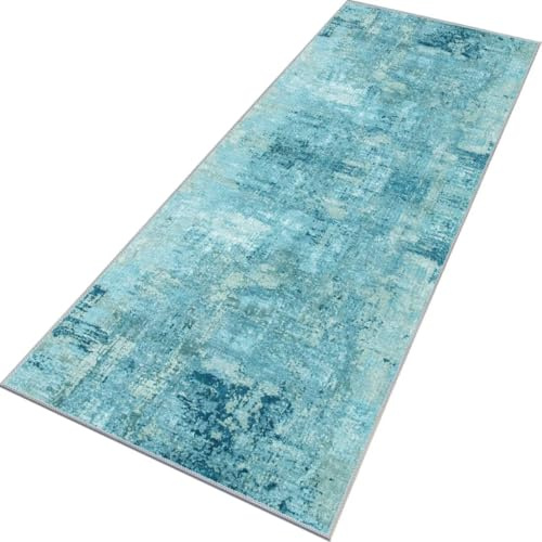 Rglxing Teppich Läufer Flur rutschfest Küchenteppich Fußmatte 70X200CM Waschbar Blau Modern Teppichläufer Meterware Schmutzfangmatte Teppichläufer für Flur Küche Eingang Wohnzimmer Schlafzimmer