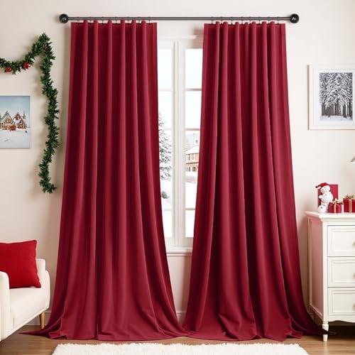 PLODAXE 2er Set Samtvorhang Kräuselband, Schöne Samt Gardinen Verdunkelung Multifunktionsband, Thermogardine, Velvet Blickdichte Vorhänge Wohnzimmer, Schlafzimmer (H274xB132CM, Weihnachtsrot)