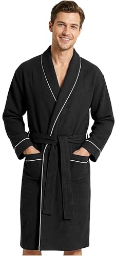 Get Trend Albornoz Hombre y Adolescente M-3XL, Bata de Casa Waffle Ligera con Cinturón, Ideal para Spa y Viaje, Regalo para Hombre