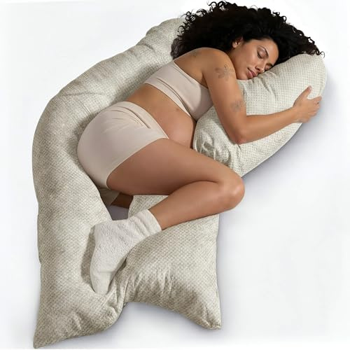 Traumreiter Schwangerschaftskissen Visco M Wendekissen Memory Foam [orthopädisch] + Watte Seite | Seitenschläferkissen zum Schlafen, Stillkissen XXL Kissen Komfortkissen + Bezug Leinen Farbig Deluxe