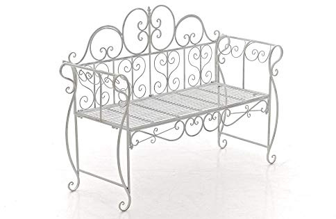 DELUKE Gartenbank LENAR Metall Weiß 128x46x94 cm | Metallbank Garten 2 Seitzer Bank Terrasse Vintage Antik Gartenbank