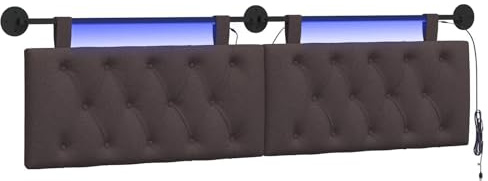 vidaXL Hängendes Kopfteil Mit LED Licht Dunkelbraun Stoff, Moderner Schlafzimmerkopf, rechteckiges Polster, Cozier Rückenlehne, minimalistische Deko, platzsparend