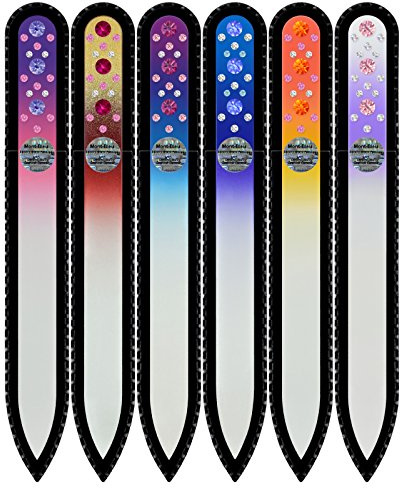 Mont Bleu Set of 5 + 1 free Crystal Nail Files hand decorated with crystals from Swarovski® | Universal Size, Hand Made, Czech Tempered Glass, Lifetime Guaranty