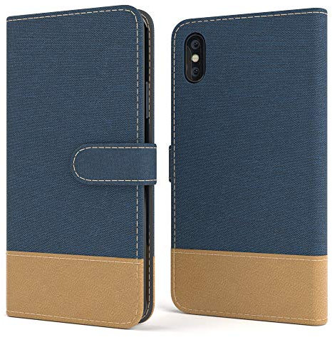 EAZY CASE Tasche kompatibel mit iPhone X/XS Stoff Schutzhülle mit Standfunktion Klapphülle im Bookstyle, Handytasche Handyhülle Flip Cover mit Magnetverschluss und Kartenfach, Kunstleder, Dunkelblau