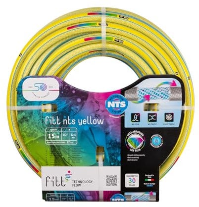 FITT NTS Yellow 1/2 (12,5mm) 15m - Manguera para Riego de Jardín, Robusta para Uso Intensivo