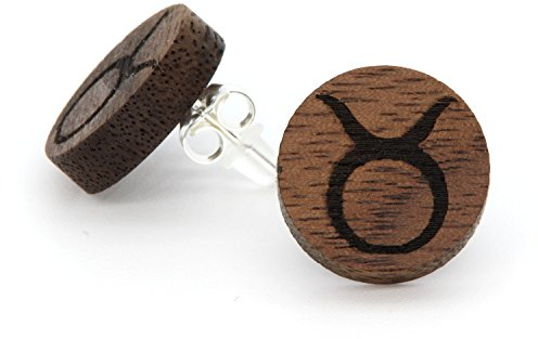 NaturSchatulle Holzohrringe Damen Holzschmuck Sternzeichen Stier Gravur natürliche Ohrringe Holz Ohrstecker 925 Silber Ohrschmuck