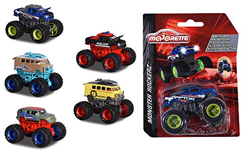 Majorette Assortment Rockerz, Monster Trucks, Die Cast mit Freilauf & Federung, Monstertruck, 1:64, Spielzeugauto, 5 versch. Modelle, Lieferung: 1 Stück, zufällige Auswahl, 7,5 cm