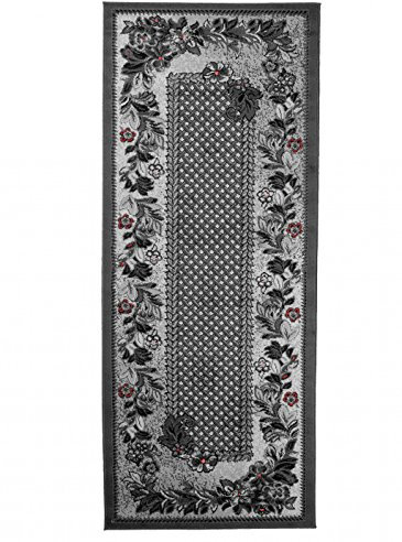 Carpeto Klassisch Läufer Teppich Grau 70 x 400 cm Ornamente Muster Kurzflor Monaco Kollektion