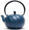 Tea Kettle, TOPTIER Japanese Cast Iron Teapot with Stainless Steel Infuser, Cast Iron Tea Kettle Stovetop Safe, Wave Design Teapot Coated with Enameled Interior for 30 Ounce (900 ml), Navy Blue