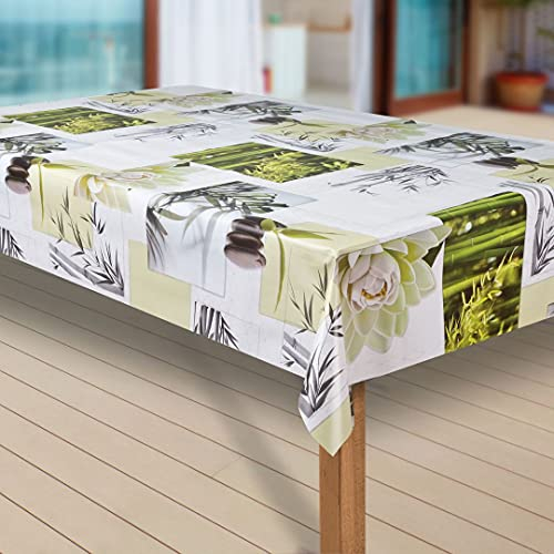 Wachstuch-Tischdecke Wachstischdecke Tischwäsche Abwaschbar Wachstuchdecke G11, Muster:Blumen Weiss-grün, Größe:100x140 cm