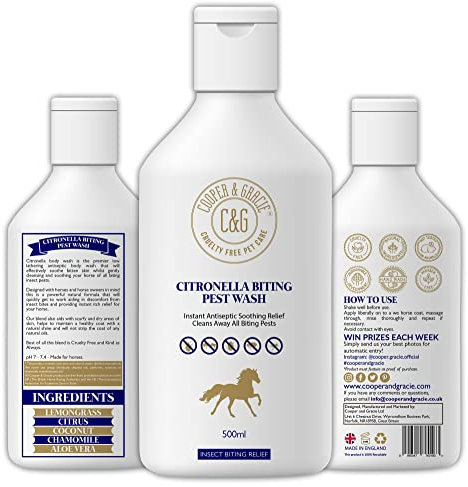 Horse Citronella Biting Pest Wash 500ml – Powerful Organic Shampoo by Cooper and Gracie | Antiseptic Soothing Relief, Cleans Biting Pests | Low-Lathering, 100% Natural