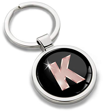 Biomar Labs Schlüsselanhänger Buchstabe Metall Keyring Buchstaben Initialen Alphabet Autoschlüssel Geschenk Metall-Schlüsselanhänger Schlüsselbund Edelstahl Rose Gold K, KK 37